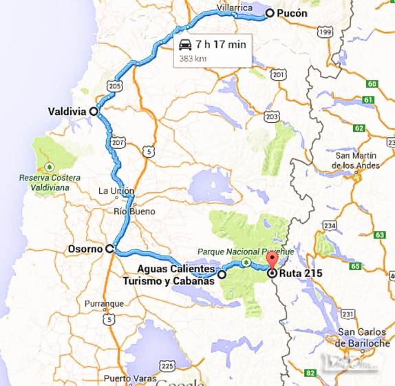 Nosso roteiro, de ônibus, na viagem de 1992: de Pucón para Valdívia e Osorno e de lá para Aguas Calientes, no Parque Puyehue. Aí cruzamos a fronteira e seguimos para Bariloche, na Argentina